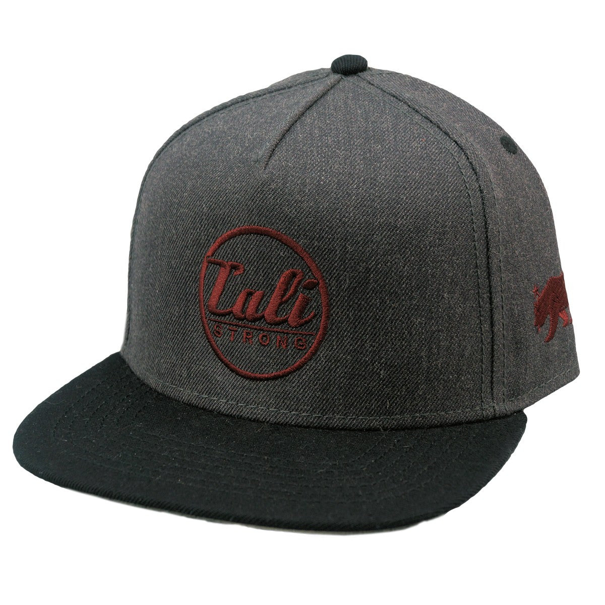 CALI Strong Classic Flat Bill Snapback Charcoal Heather Burgundy - Headwear - Image 1 - CALI Strong