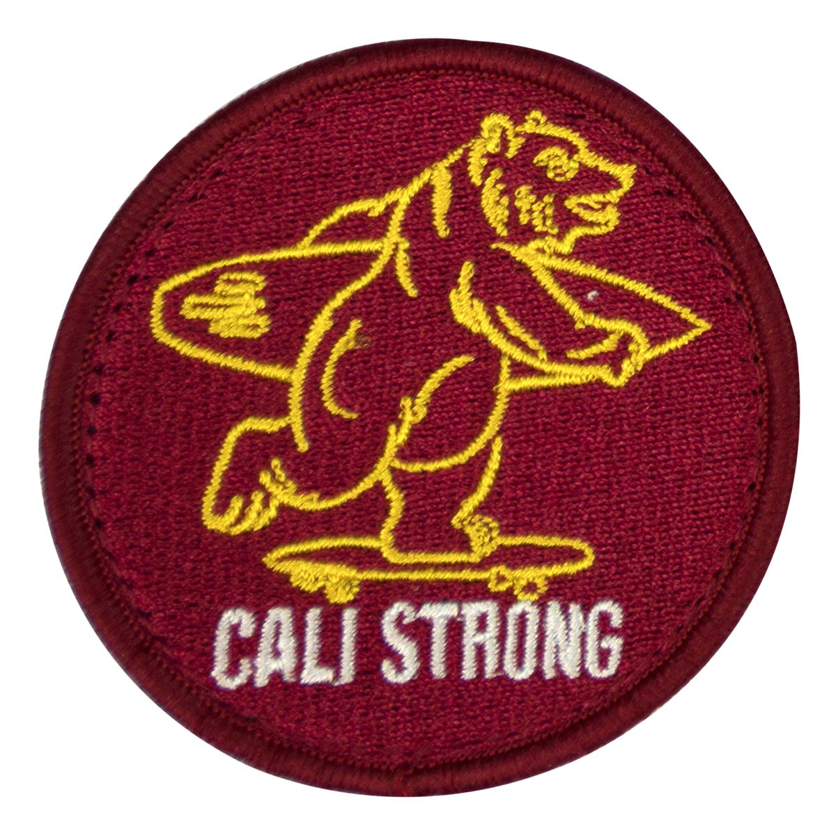 CALI Strong Bear Maroon Gold White Round Hook-and-Loop Morale Patch