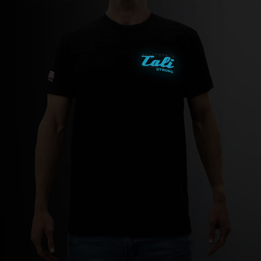 CALI Strong Crest Performance T-Shirt Black Heather Glow in the Dark - T-Shirt - Image 2 - CALI Strong