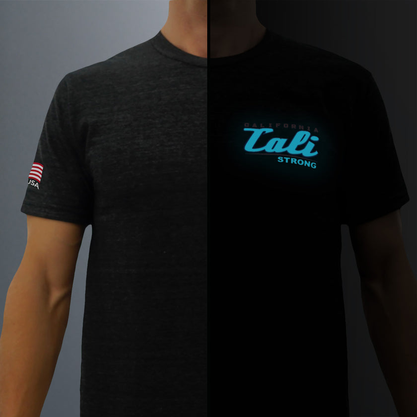 CALI Strong Crest Performance T-Shirt Black Heather Glow in the Dark - T-Shirt - Image 1 - CALI Strong