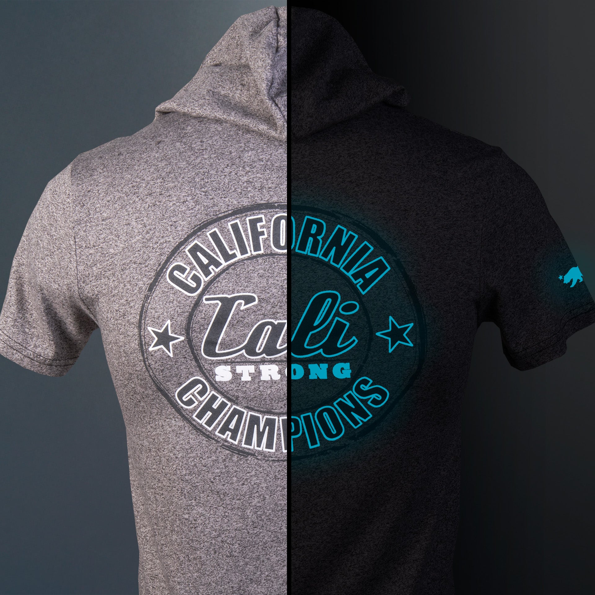 California Champion Performance Hooded T-shirt Gray Heather Glow in the Dark - T-Shirt - Image 1 - CALI Strong