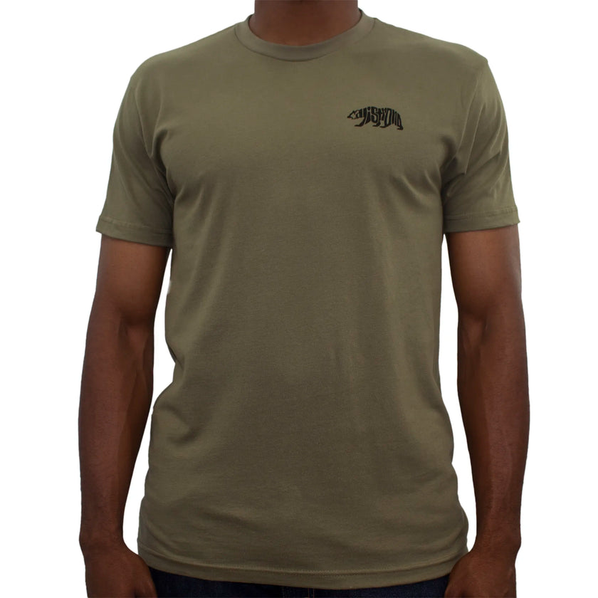 CALI Strong Word Bear T-Shirt Premium Cotton Suede Heather Green - T-Shirt - Image 1 - CALI Strong