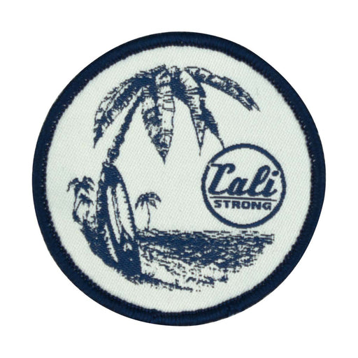 CALI Strong Palm Tree Surf Board White Blue Round Embroidered Hook-and-Loop Morale Patch - Patches - CALI Strong