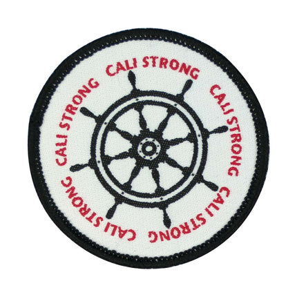 CALI Strong Helm Black Red White Round Hook-and-Loop Morale Patch - Patches - Image 1 - CALI Strong