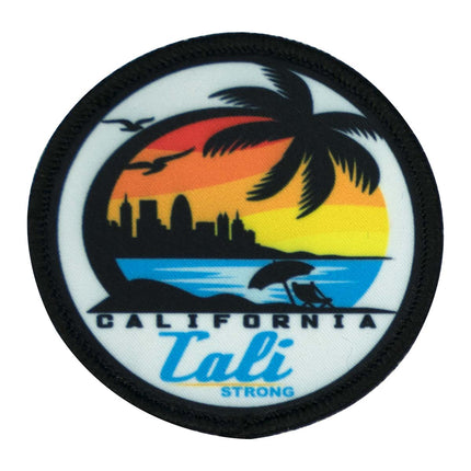 CALI Strong California Sunset Palm Tree Beach Round Hook-and-Loop Morale Patch - Patches - Image 1 - CALI Strong